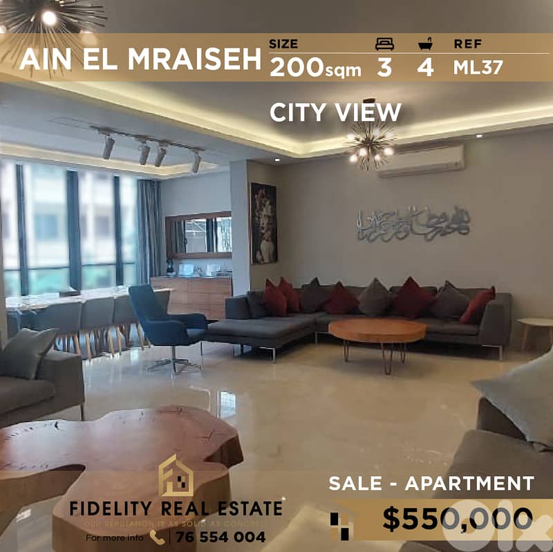 Apartment for sale in Ain El Mraiseh furnished ML37 0