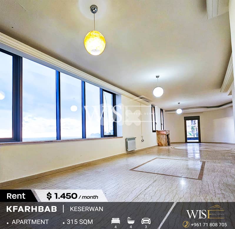315 SQM Apartment for RENT in Kfarhbab! 0
