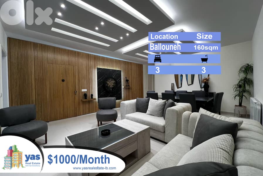 Ballouneh 160m2 | Gated Community | Fully Furnished/Equipped |Rent| KS 0