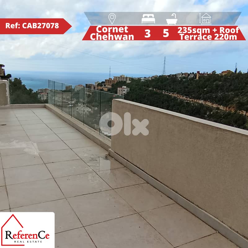 Apartment + roof/Terrace in Cornet chehwan شقة + روف/تراس قرنة شهوان 0