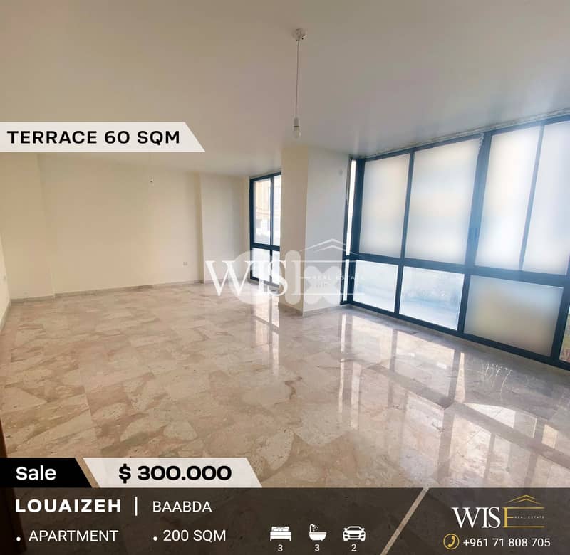 200 SQM Apartment with terrace for SALE in Louaizeh-Baabda ! 0