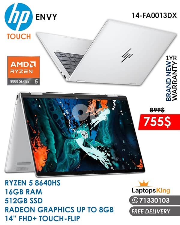 HP ENVY 14 RYZEN 5  RADEON GRAPHICS 14” FHD+ FLIP TOUCH LAPTOP 0