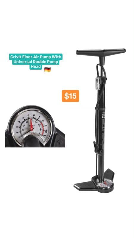 Crivit Floor Air Pump With Universal Double Pump Head 0