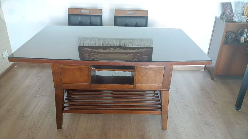 Original dining room(high table+6 leather chairs) brown color 2