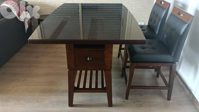 Original dining room(high table+6 leather chairs) brown color 3