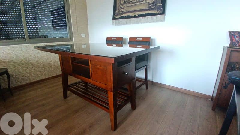 Original dining room(high table+6 leather chairs) brown color 4