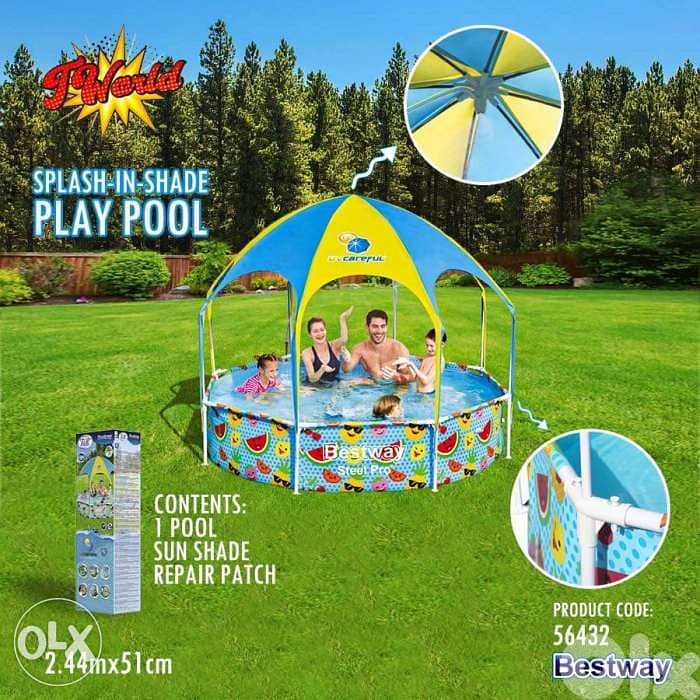 2.44 m x 51 cm pool with umbrella intex bestway مسبح بركة مع شمسية 0