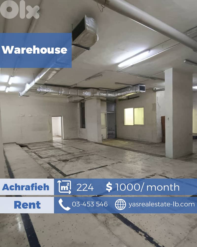 Achrafieh 224m2 | 20m2 Mezzanine | Warehouse | Rent | Accessible|AA/BA 0
