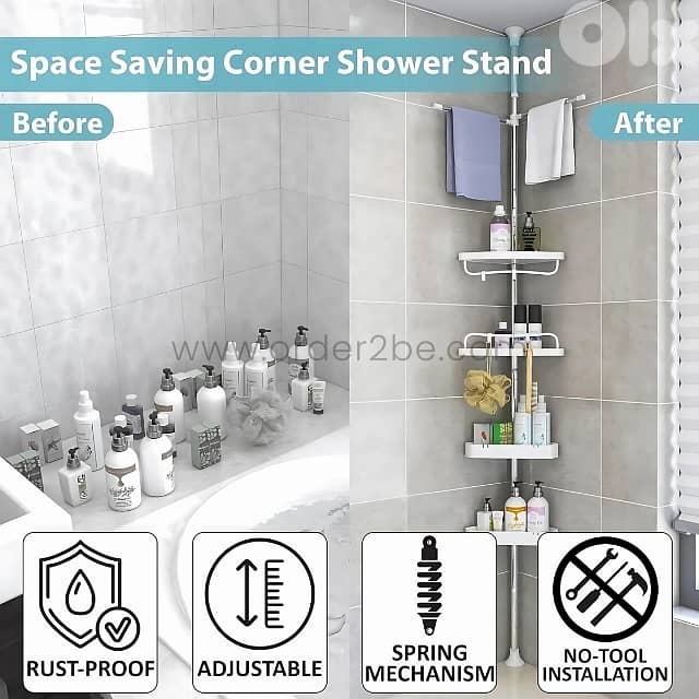 Adjustable Shower Corner Rack w/ 4 Shelves & Towel Holder 1