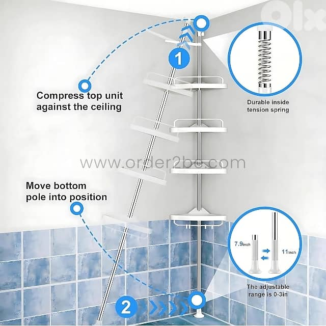 Adjustable Shower Corner Rack w/ 4 Shelves & Towel Holder 8