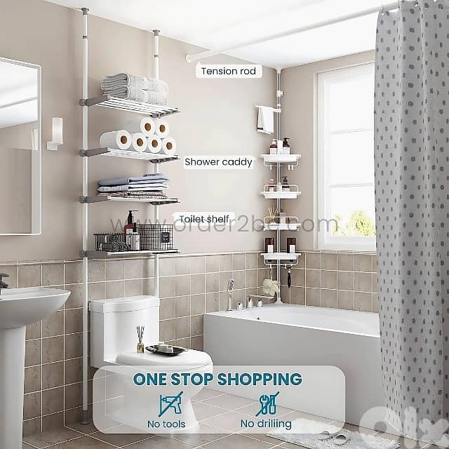 Adjustable Shower Corner Rack w/ 4 Shelves & Towel Holder 10
