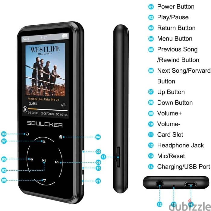Soulcker D16 -16GB MP3 Player with Bluetooth 5.0 - Black 0