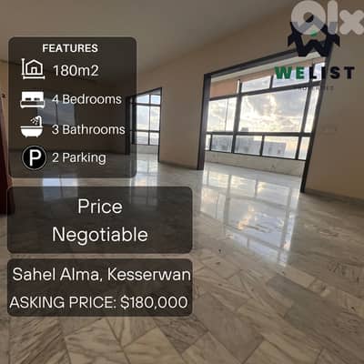 180sqm Apartment for sale in Sahel Alma - Jounieh  REF: MA25FSSA180180