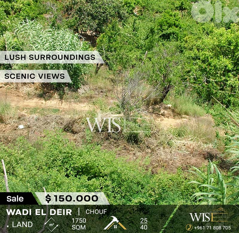 Prime 1750 SQM Land for SALE in Wadi El Deir - Chouf ! 0