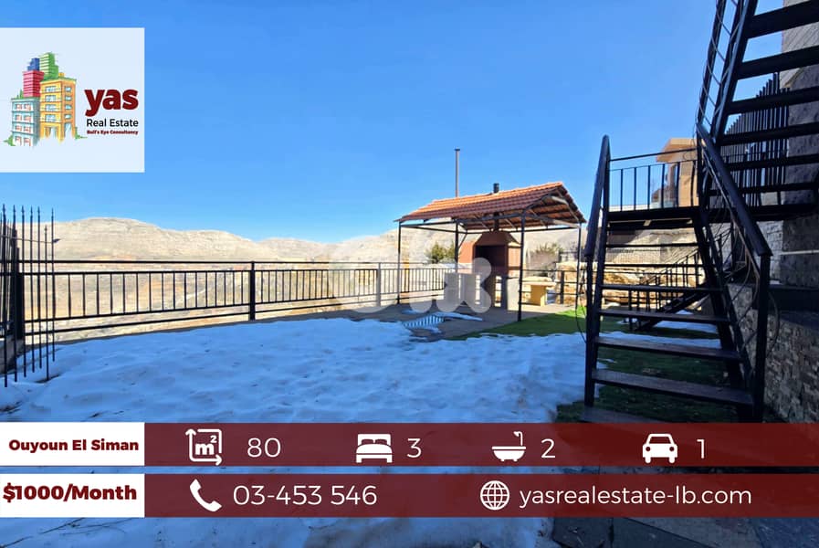 Ouyoun El Siman 80m2 | 50m2 Terrace | Furnished Chalet | Rent | DA 0