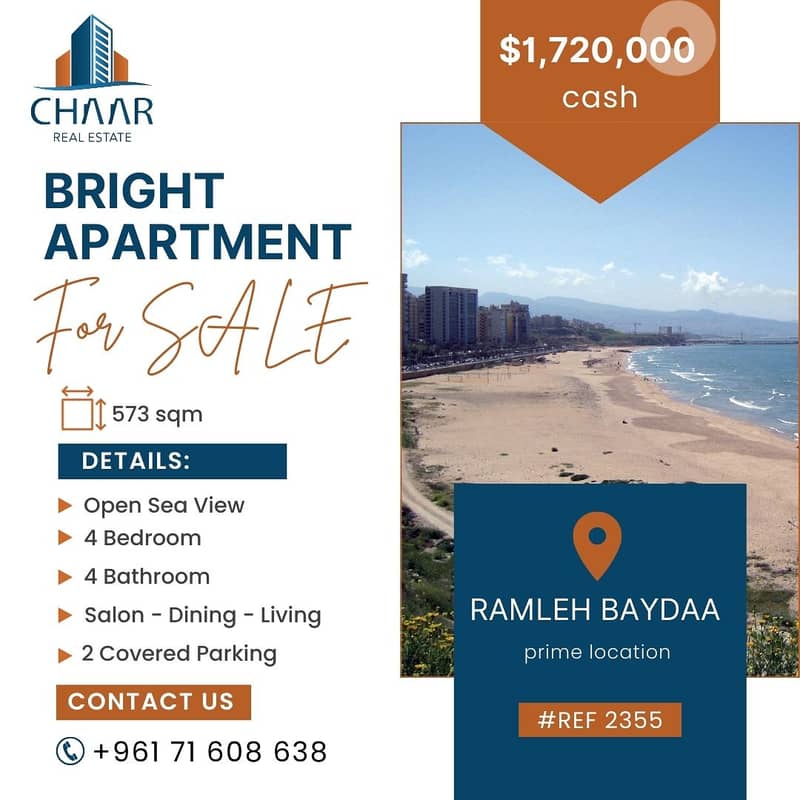 #R2355- Apartment for Sale in Ramleh Al-Baydaa | Sea View 0