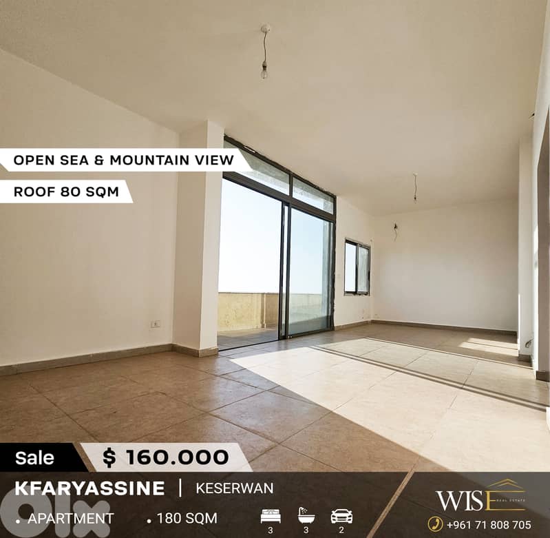 180 SQM Apartment with roof for SALE in Kfaryassine! 0
