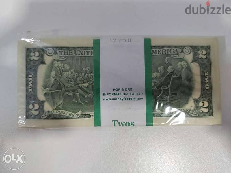 2 dollars banknotes 100 bills 1