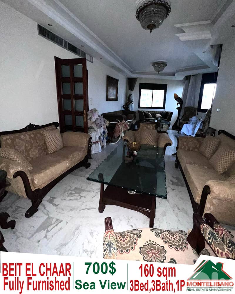 Fully Furnished 160 sqm Apartment for rent in Beit El Chaar |+Sea View 0