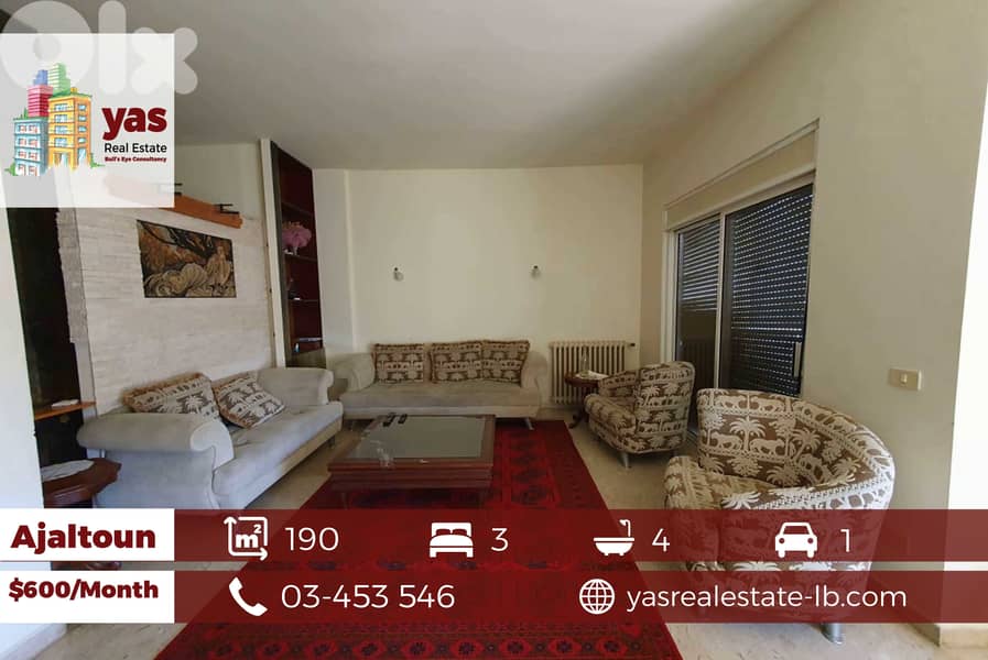 Ajaltoun 190m2 | Furnished | Rent | Well Maintained | Quiet Street |KH 0