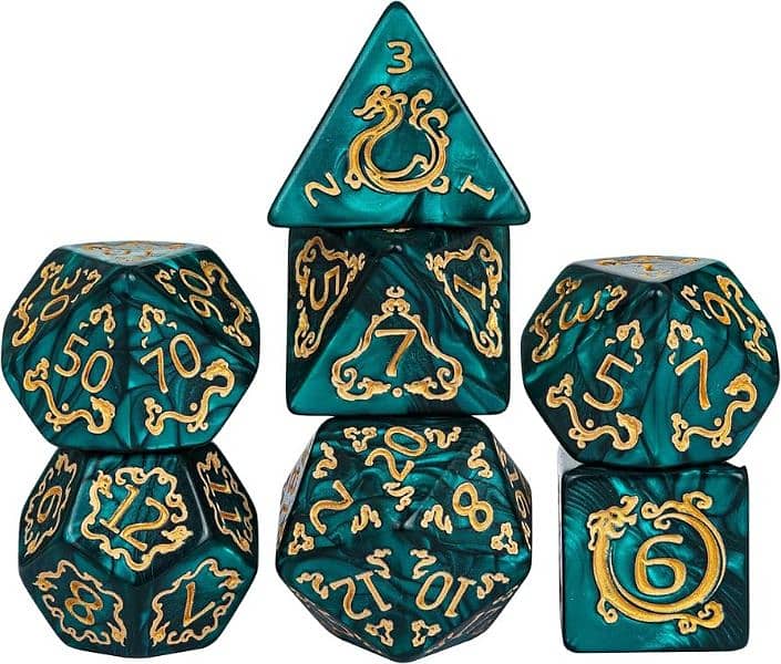 Emerald Gold Dragon Dices Set 0