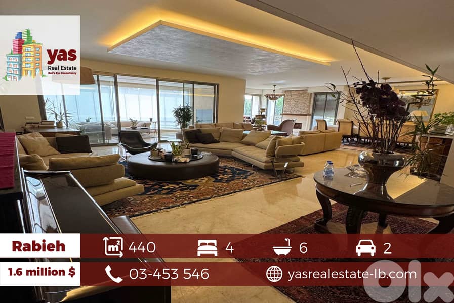 Rabieh 440m2 | 100m2 Garden | Furnished | Classy Apartment | Luxury|CL 0