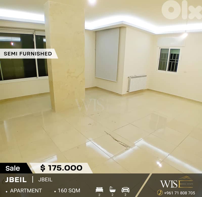 160 SQM Apartment semi-furnished & decorated for SALE in Jbeil! 0
