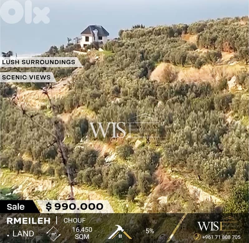 Prime 16,450 SQM Land for SALE in Rmeileh - Chouf ! 0