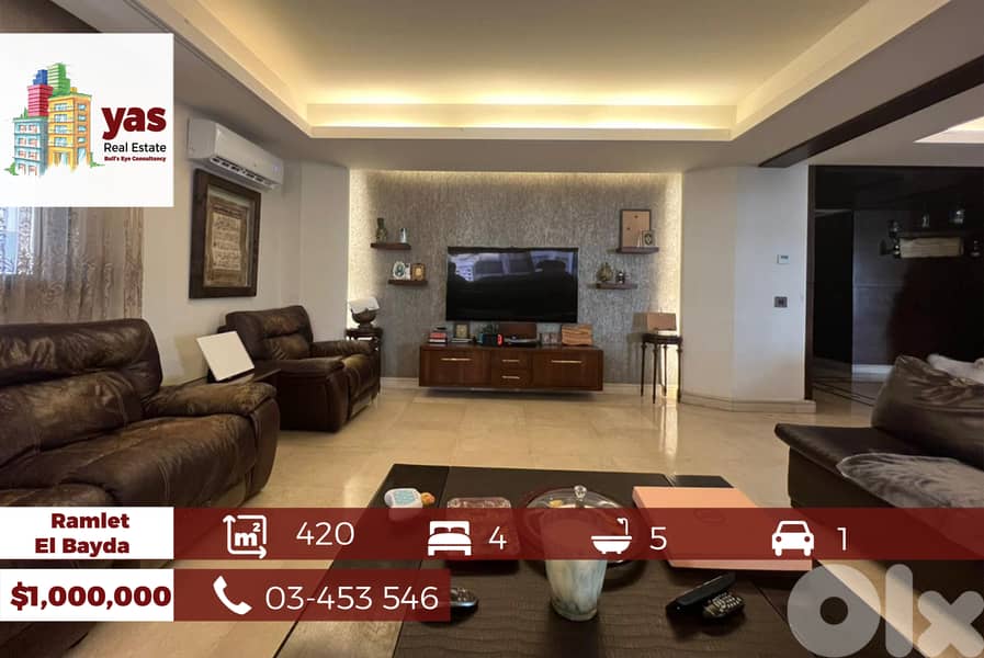 Ramlet El Bayda 420m2 | Luxury Decorated | Excellent Condition|PA 0