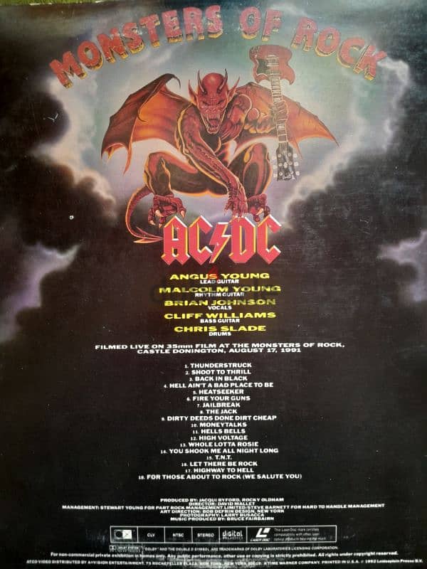 AC/DC Live at Donington 2hrs Concert Laserdisc Mint 0