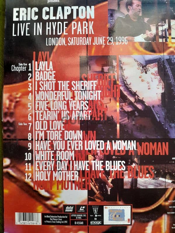 ERIC CLAPTON at Hyde Park laserdisc Mint 1997 check pics 1