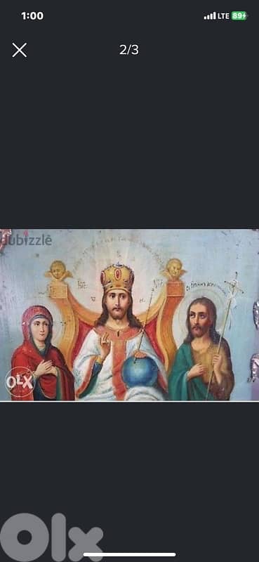 antique Russian 19th century icon Christ on throne 1