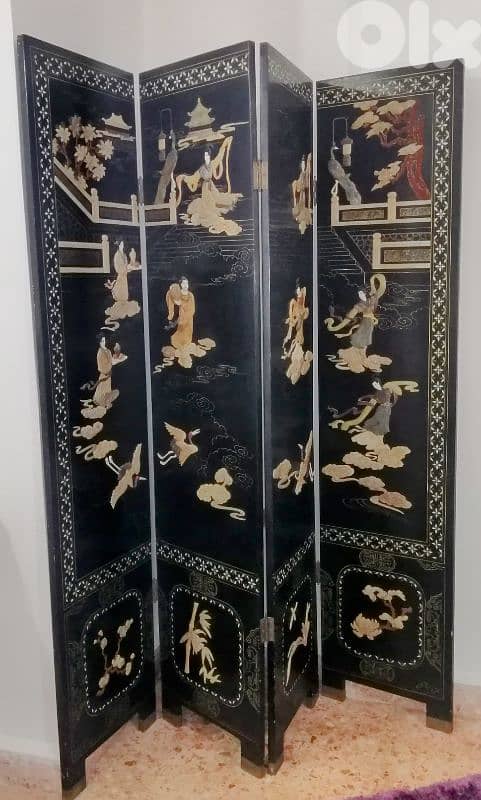Chinese four-panel lacquered coromandel screen 0