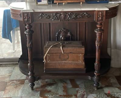 Beautiful Antique Wooden Console with Marble Top