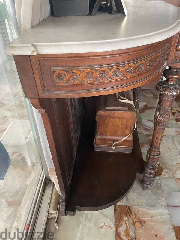 Beautiful Antique Wooden Console with Marble Top 1