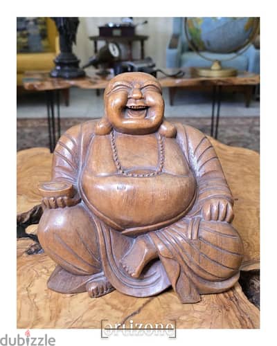 Wooden Laughing Buddha Statue