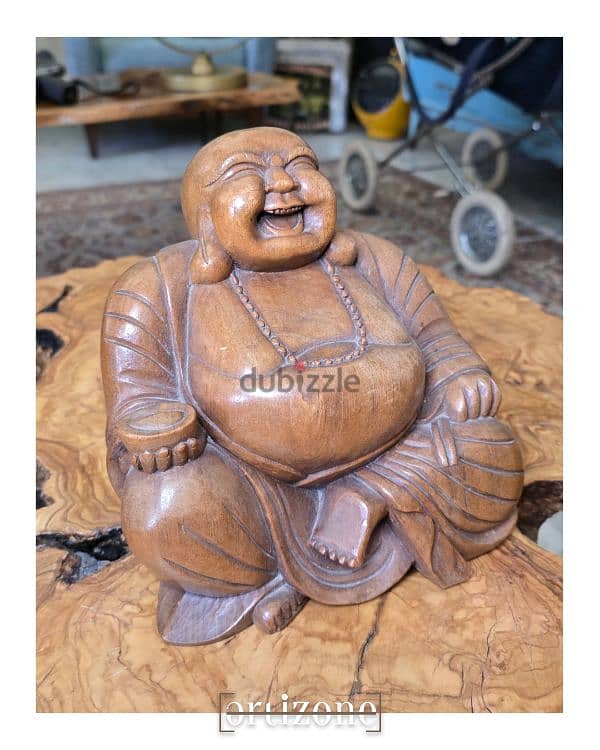 Wooden Laughing Buddha Statue 1