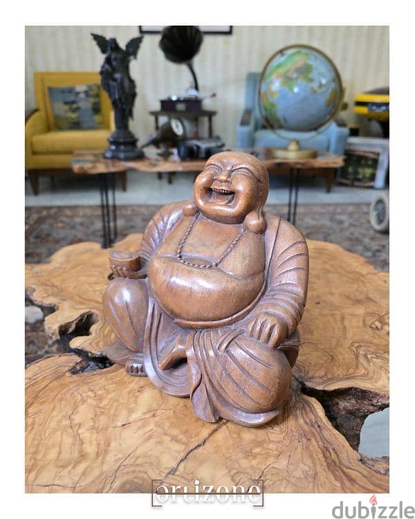 Wooden Laughing Buddha Statue 2