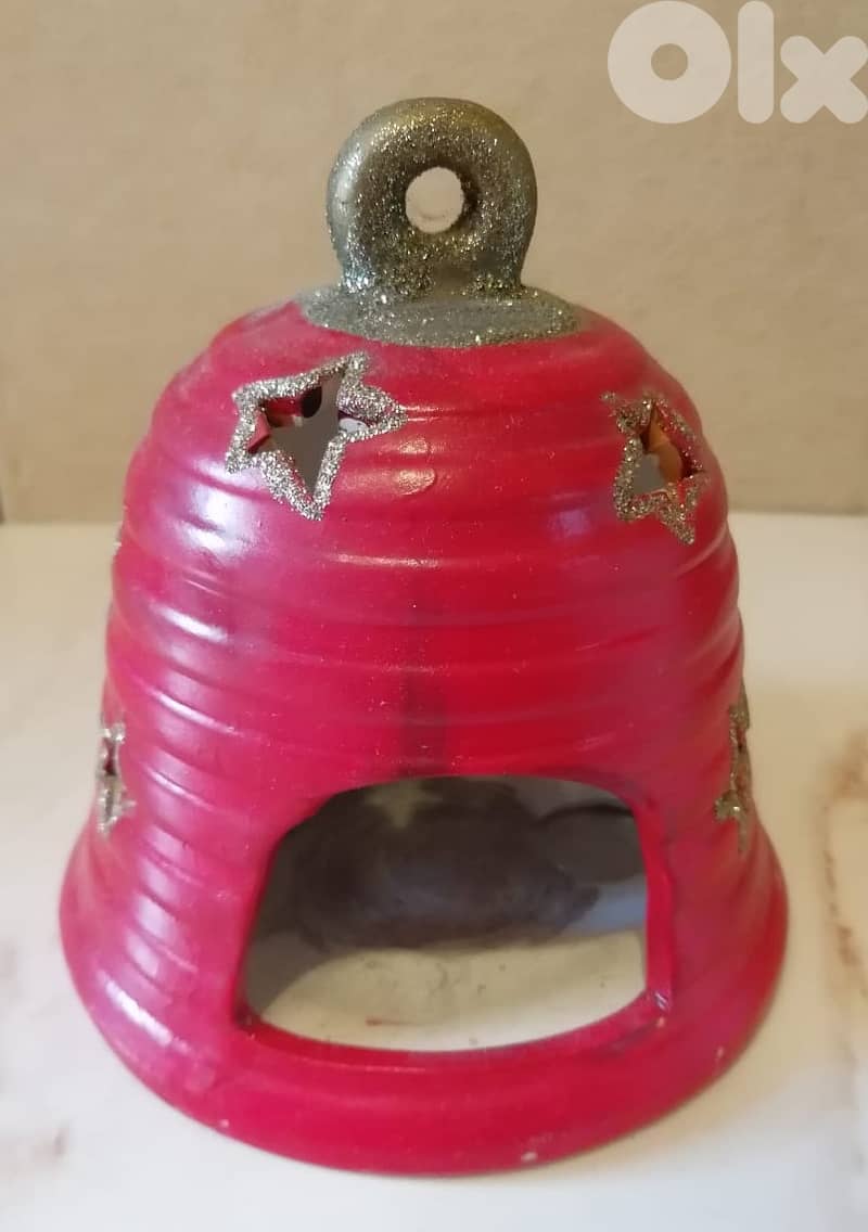 Decorative small candle holder for christmas decoration 13cm pottery 1