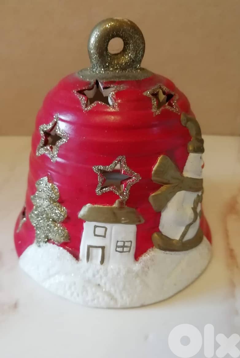 Decorative small candle holder for christmas decoration 13cm pottery 2