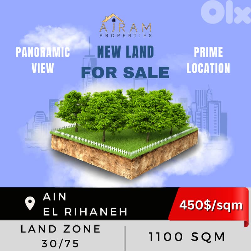 Land in Ain El Rihaneh | 1100 sqm | 450$/sqm 0