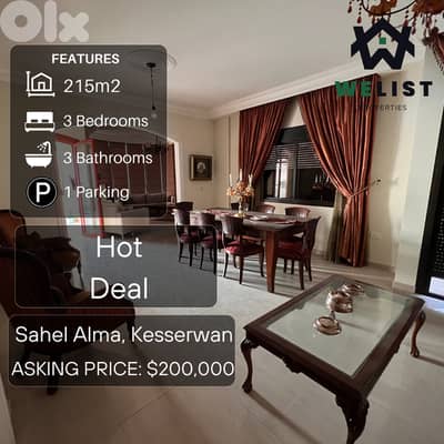 215sqm Apartment for sale in Sahel Alma - Jounieh  REF: MA25MSSA215200