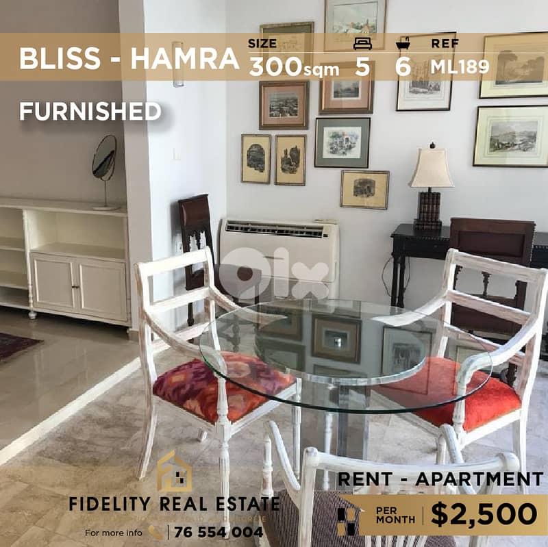 Apartment for rent in Bliss-Hamra ML189 شقة  للإيجار في بليس-حمرا 0