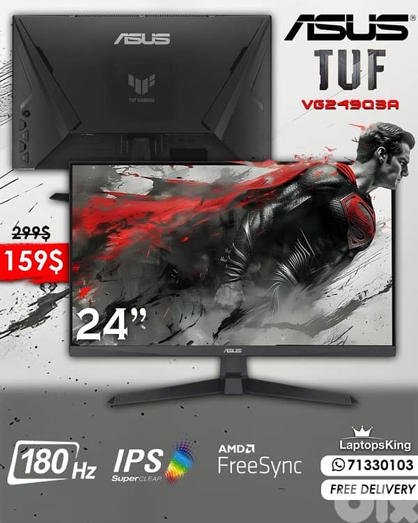 ASUS TUF VG249Q3A 24” FHD SCREEN FAST IPS 180HZ 1MS GAMING MONITOR 0