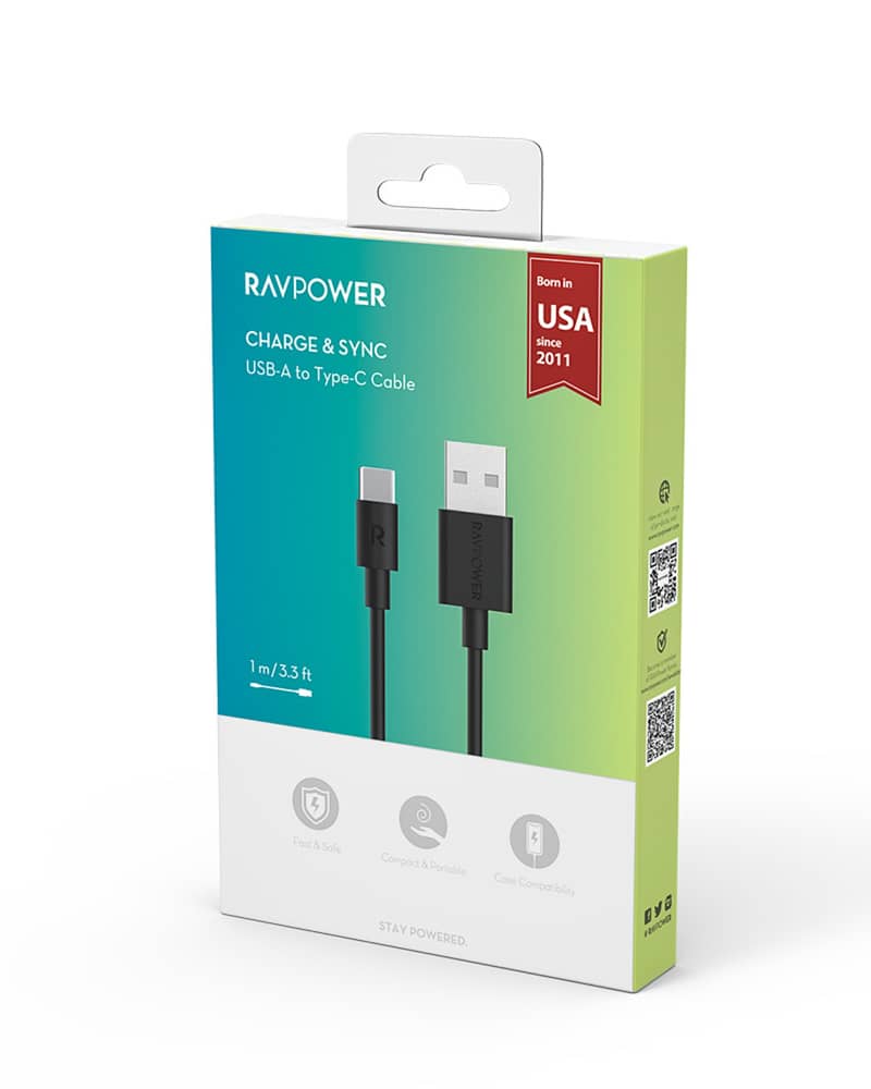 RAVPower USB-A to USB-C Cable | 60W Fast Charging | 1M | Brand New 2