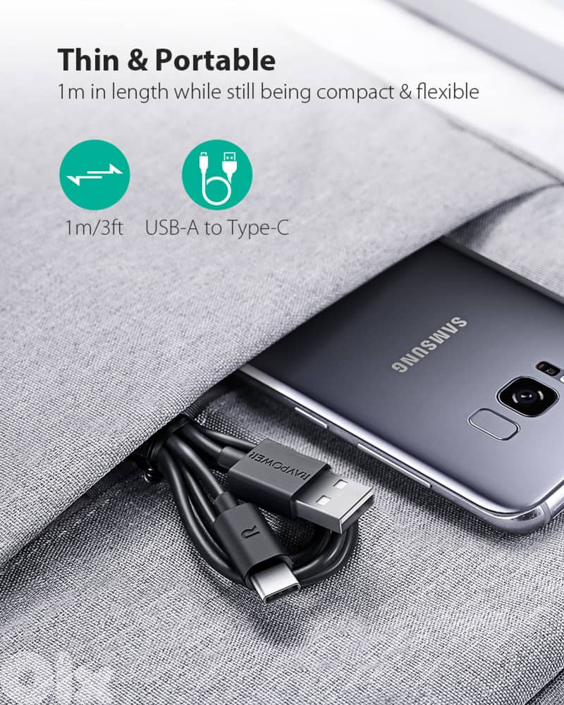 RAVPower USB-A to USB-C Cable | 60W Fast Charging | 1M | Brand New 4