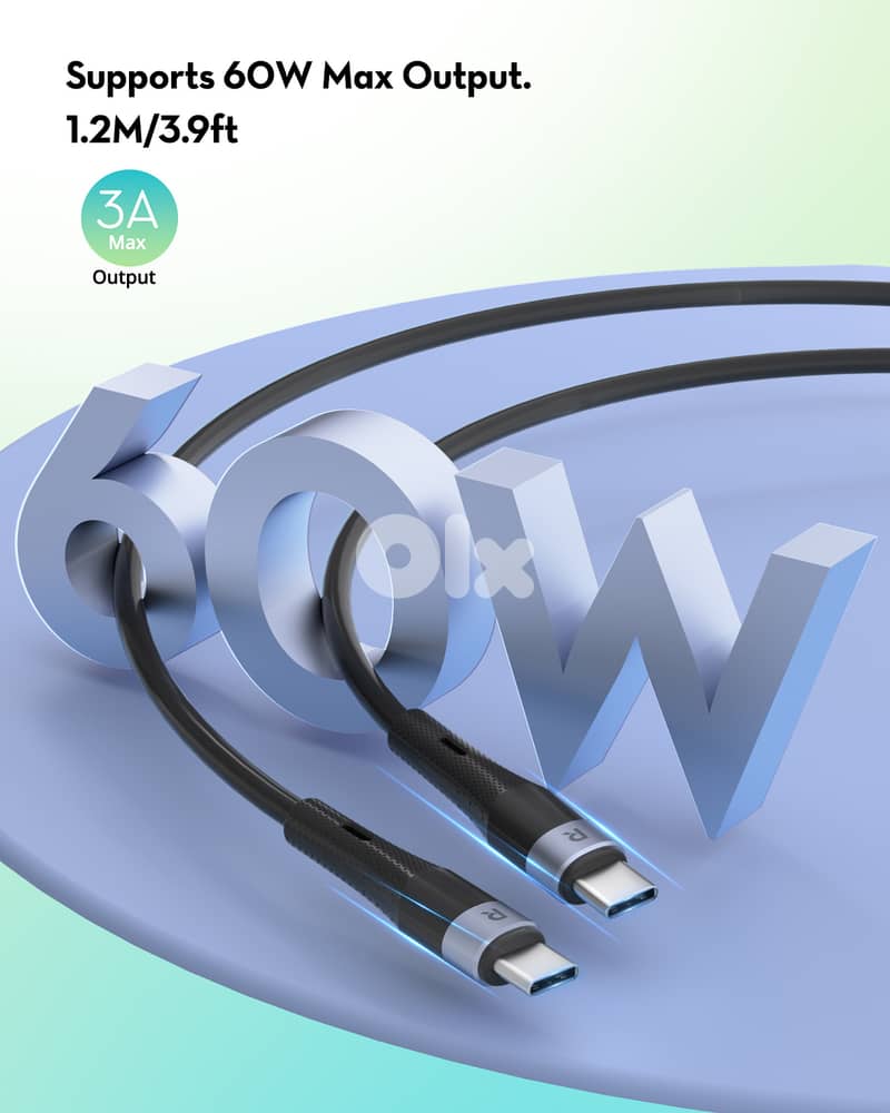 RAVPower USB-C to USB-C Cable | 60W | 1.2M | Liquid Silicone | New 1
