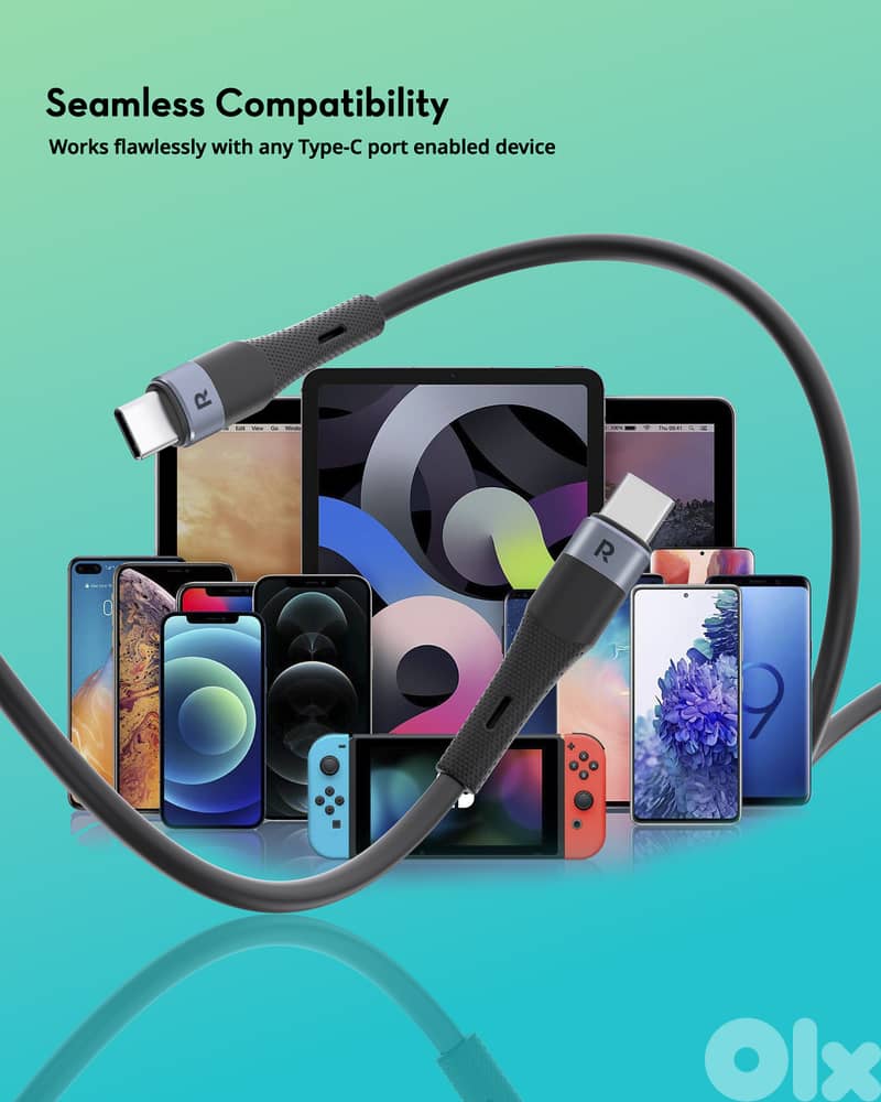 RAVPower USB-C to USB-C Cable | 60W | 1.2M | Liquid Silicone | New 3