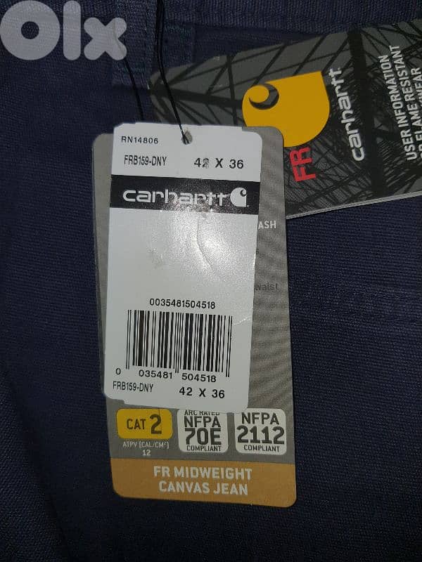 CARHARTT BLUE PANT SIZE W42 L36 Flame resistant 5