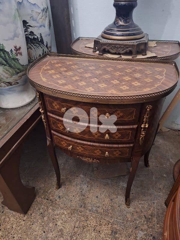 طقم طاولات عدد٢ مع جوارير مميز انتيك مركتري منزل برونز ناعم 0